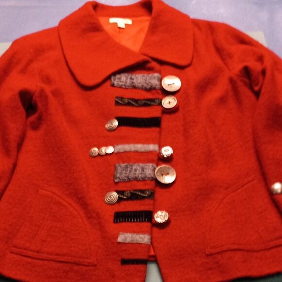 Carson Red Boiled Wool Artisan Multi-Size/Design Buttons Women's Large Jacket - Picture 2 of 14